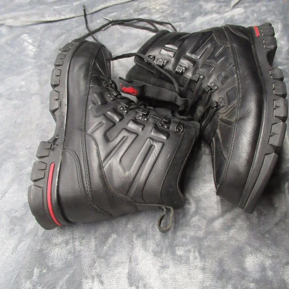Polo Ralph Lauren Men Delton Boots 10D Black Leather Suede Winter Snow Rugged‎